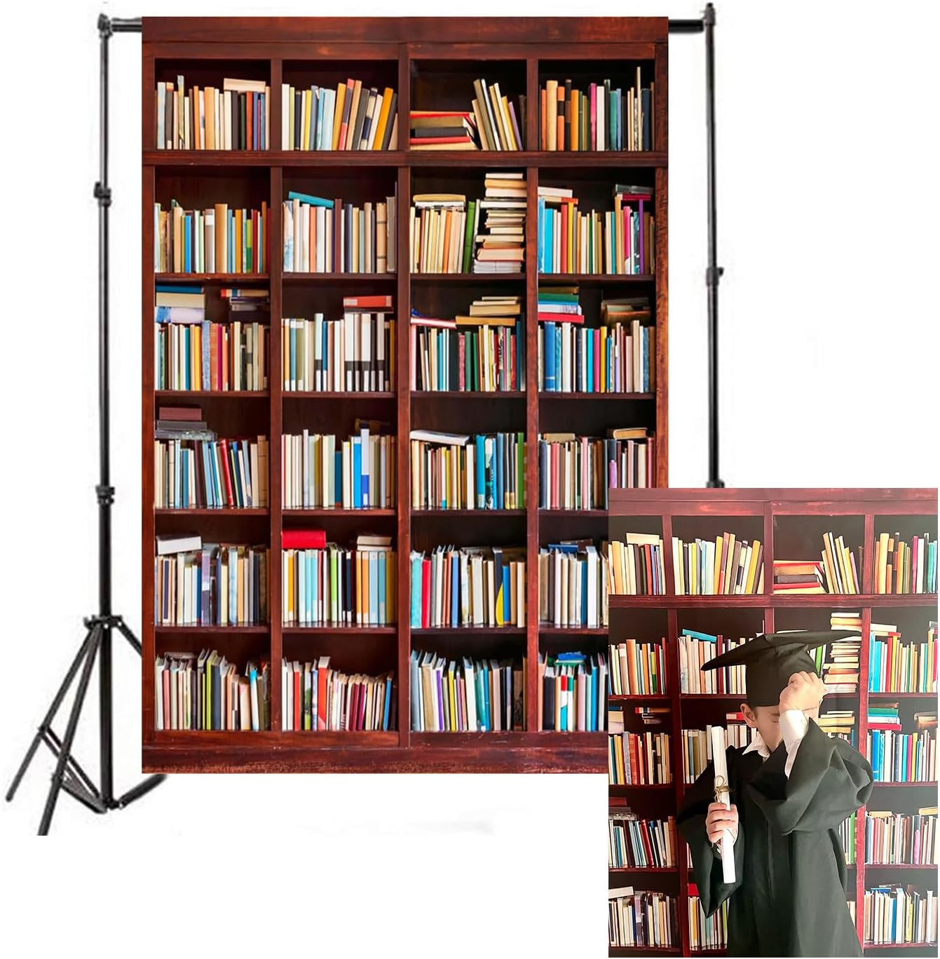 AOFOTO 3X5Ft Bookshelf Background Bookcase Photography Backdrop for Video Record