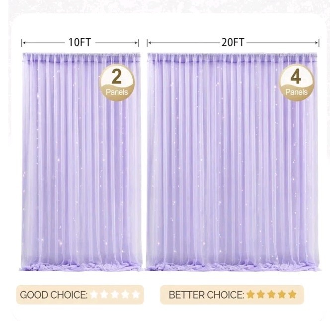 30x8ft Purple Tulle Backdrop Curtain with Lights String for Parites, Sheer Photo