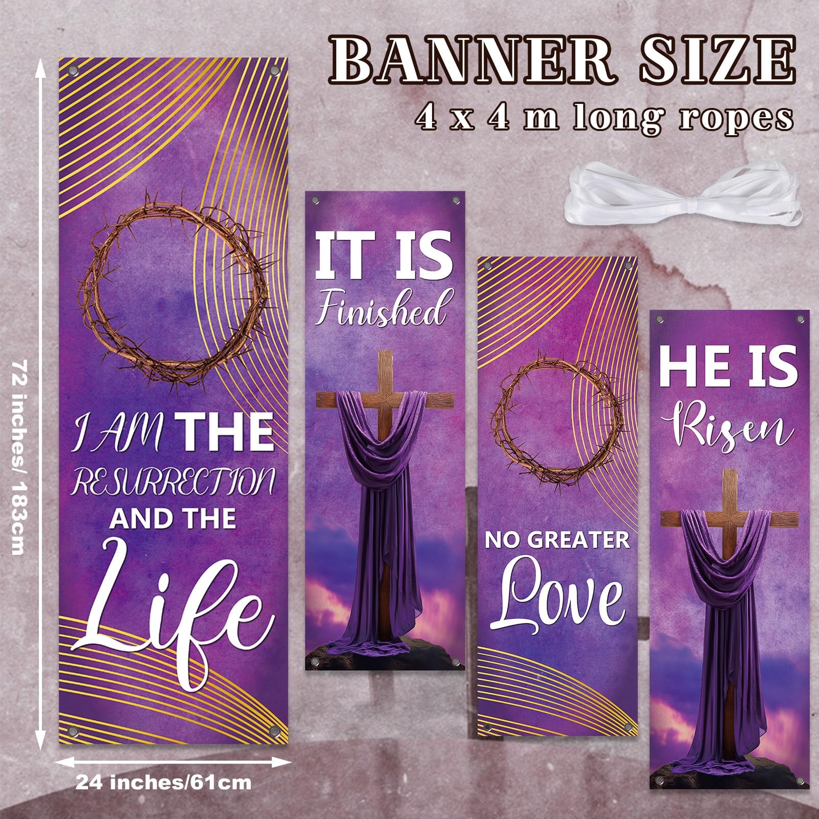 4Pcs Church Banners for Sanctuary Wall Welcome Religious Banners Hanging Back…