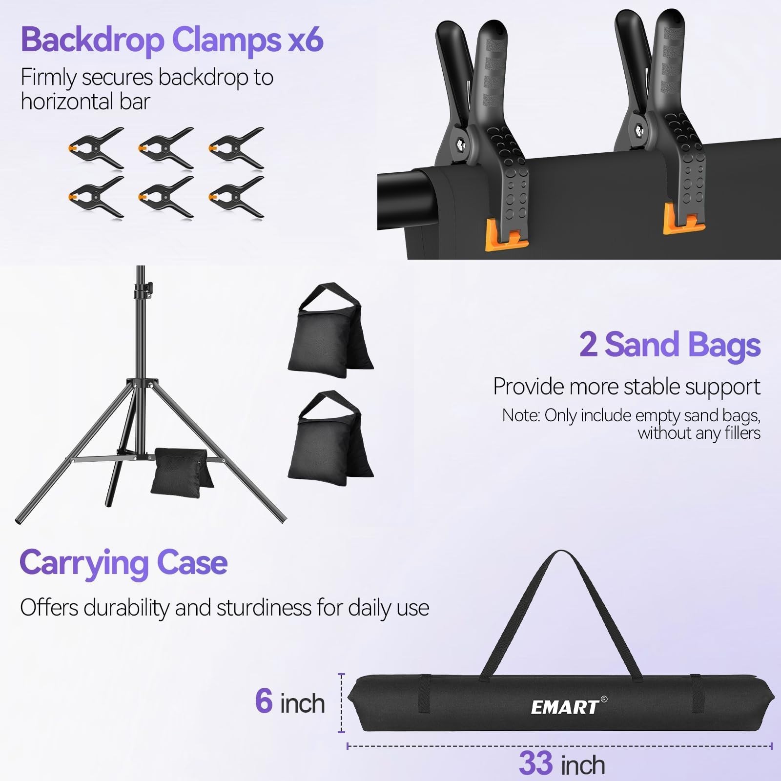 Adjustable Photo Backdrop Stand Kit 8.5x10ft with 12x10ft Black Background for P
