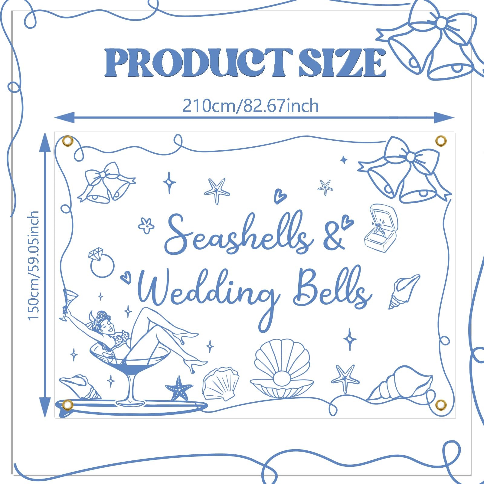 Seashells & Wedding Bells Backdrop Banner – Coastal Bachelorette Party Decora…