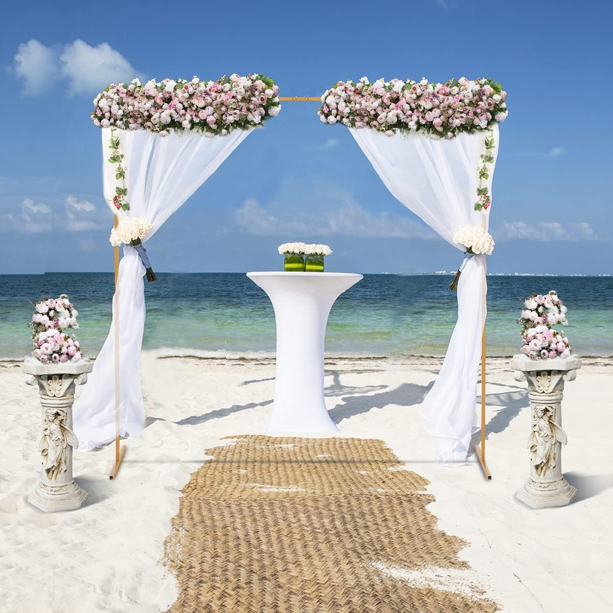 Wedding Arch Square 6.56FT X 6.56FT Metal Backdrop Stand with Support Feet Nails