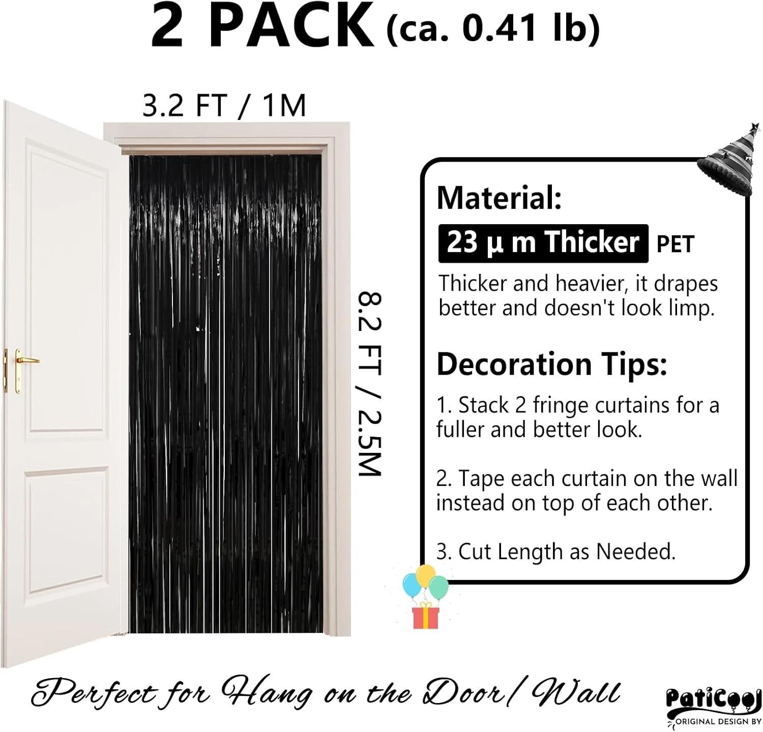Thicken Black Tinsel Backdrop Curtains 2 Pack 3.2 x 8.2 FT, Black Streamers, …