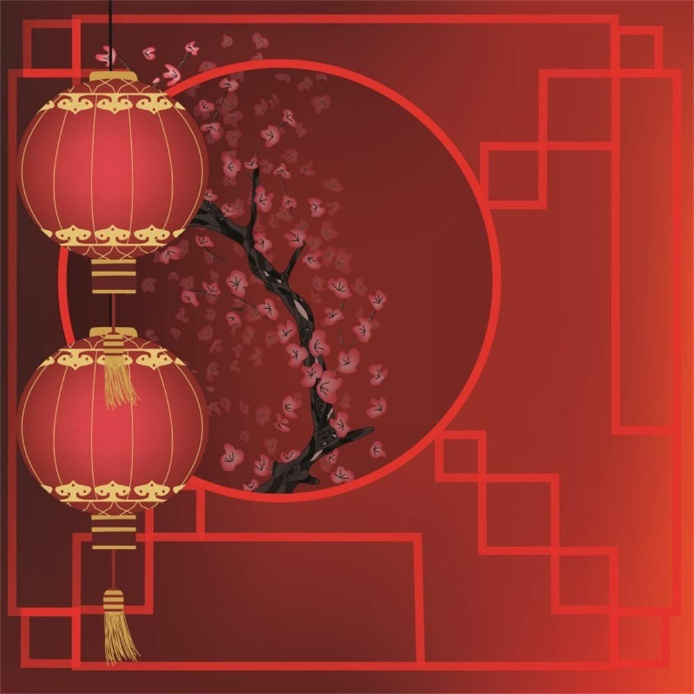 8×8 FT Chinese New Year Red Lanterns Backdrop Spring Festival Window Wall