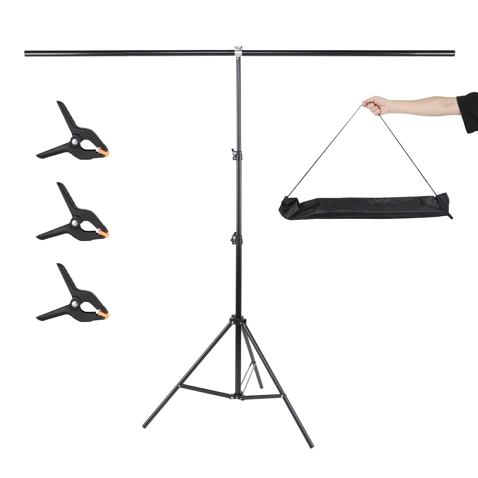5×6.6 ft T-Shape Backdrop Stand, with 5 Clip Clamps & Carry Bag