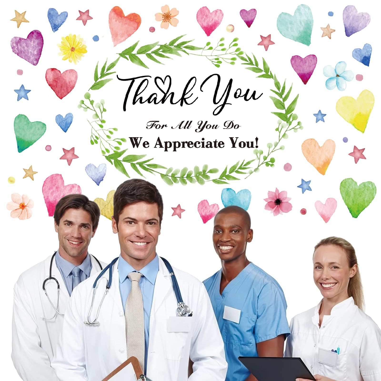 Colorful We Appreciate You Banner Thank You for All You Do Backdrop Heart Flo…