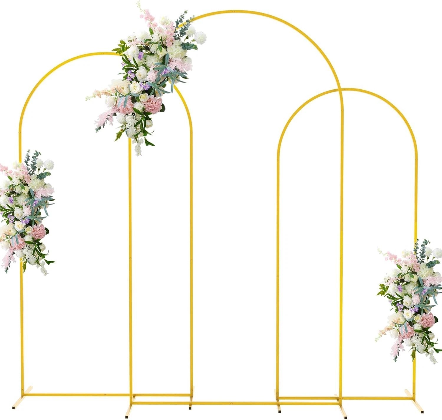 Metal Arch Backdrop Stand Set of 3 7.2FT, 6.6FT, 6FT Gold Arched Frame for We…