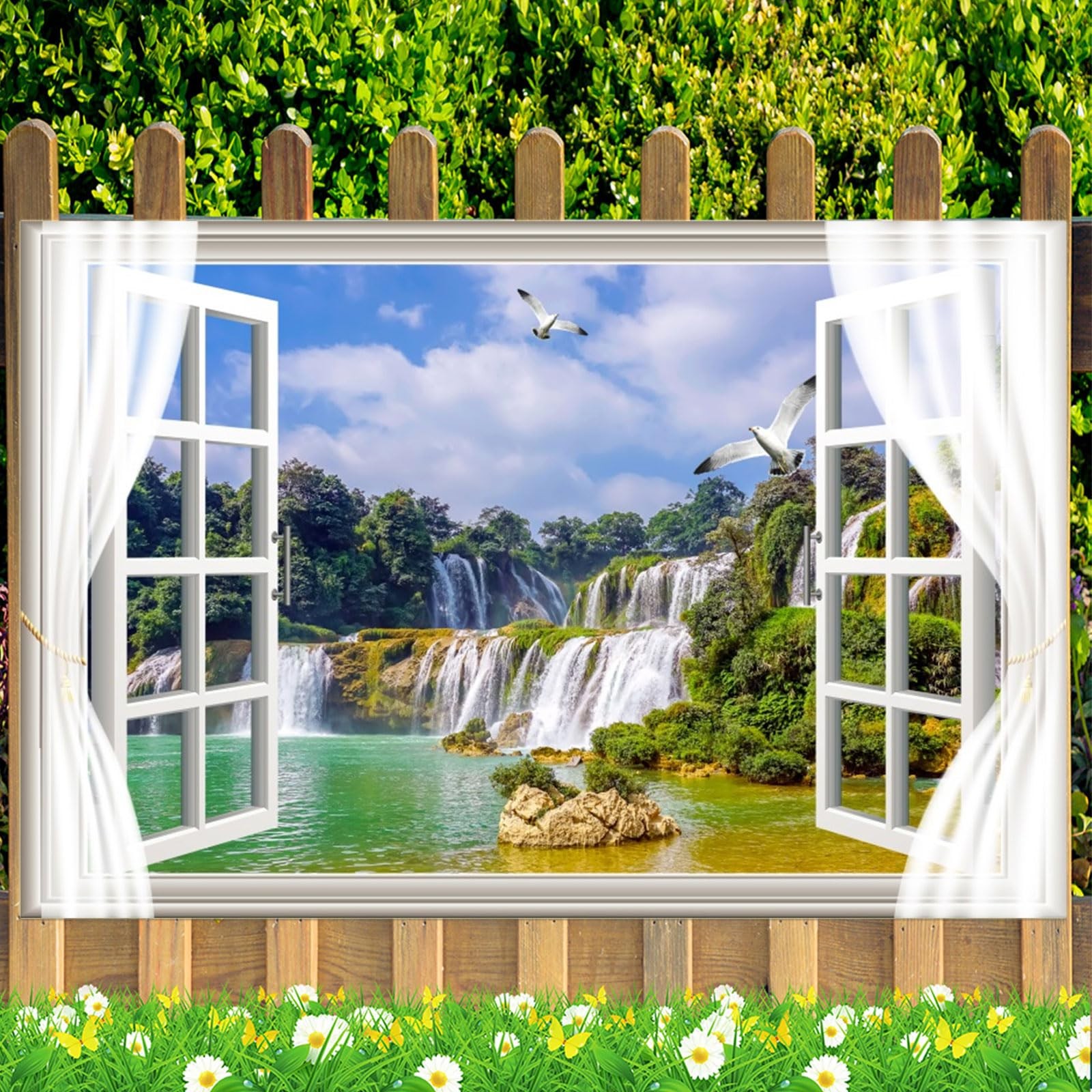 Fabric 7×5 Ft Waterfall Scenery Backdrop Window View Spring Natural Landscape
