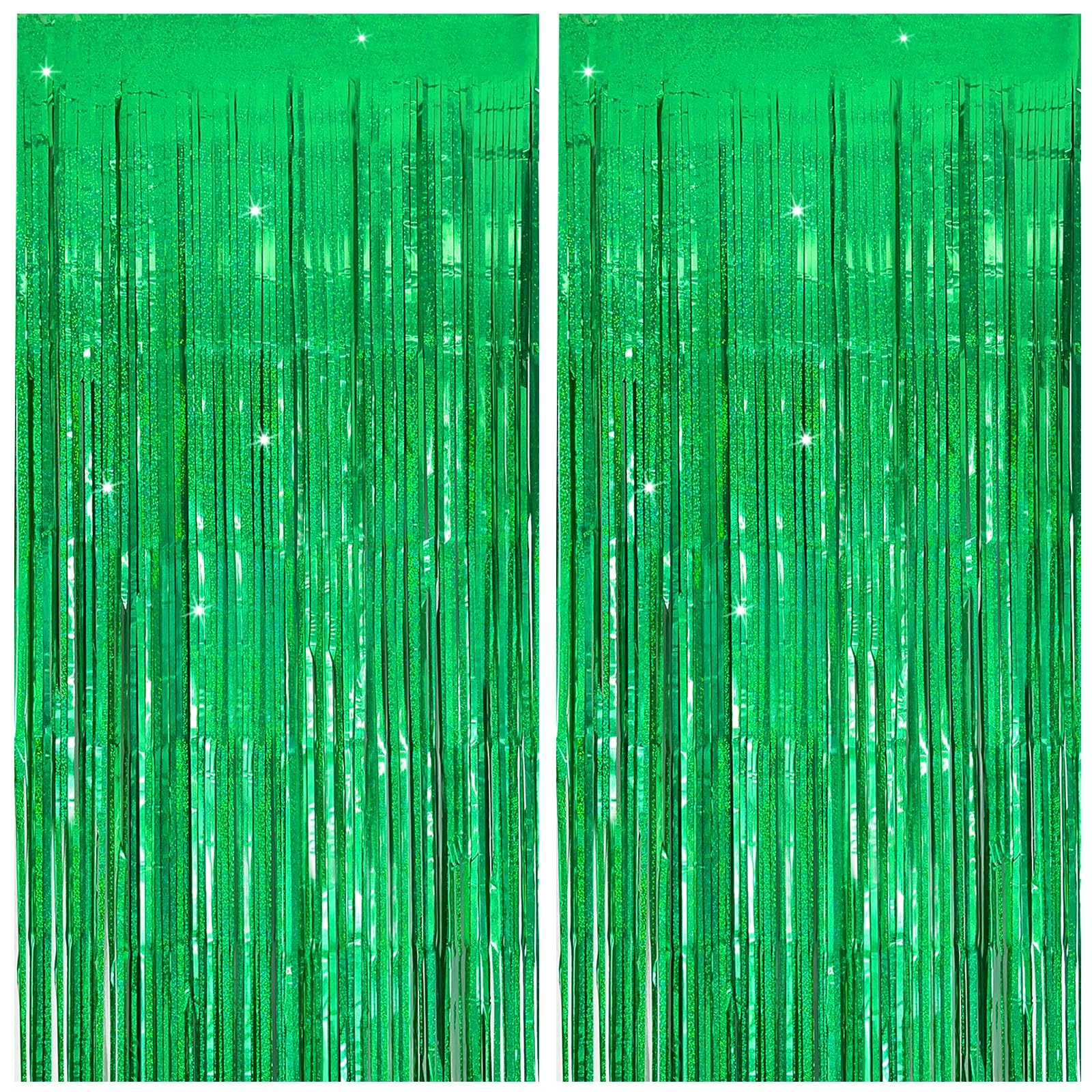 Green Tinsel Foil Fringe Curtains Backdrop Birthday Party Decor Streamers 2 PCS