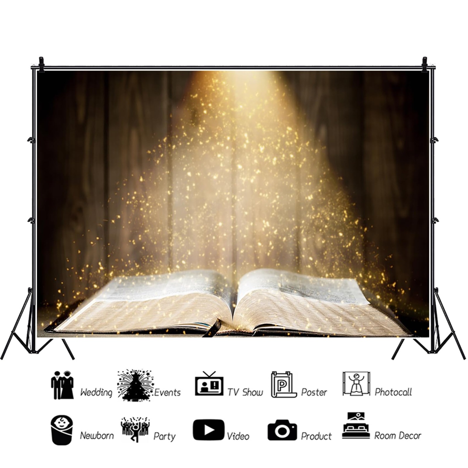 7×5 Ft Magic Book Backdrop Enchanted Wizard Dreamy Gold Light Photography