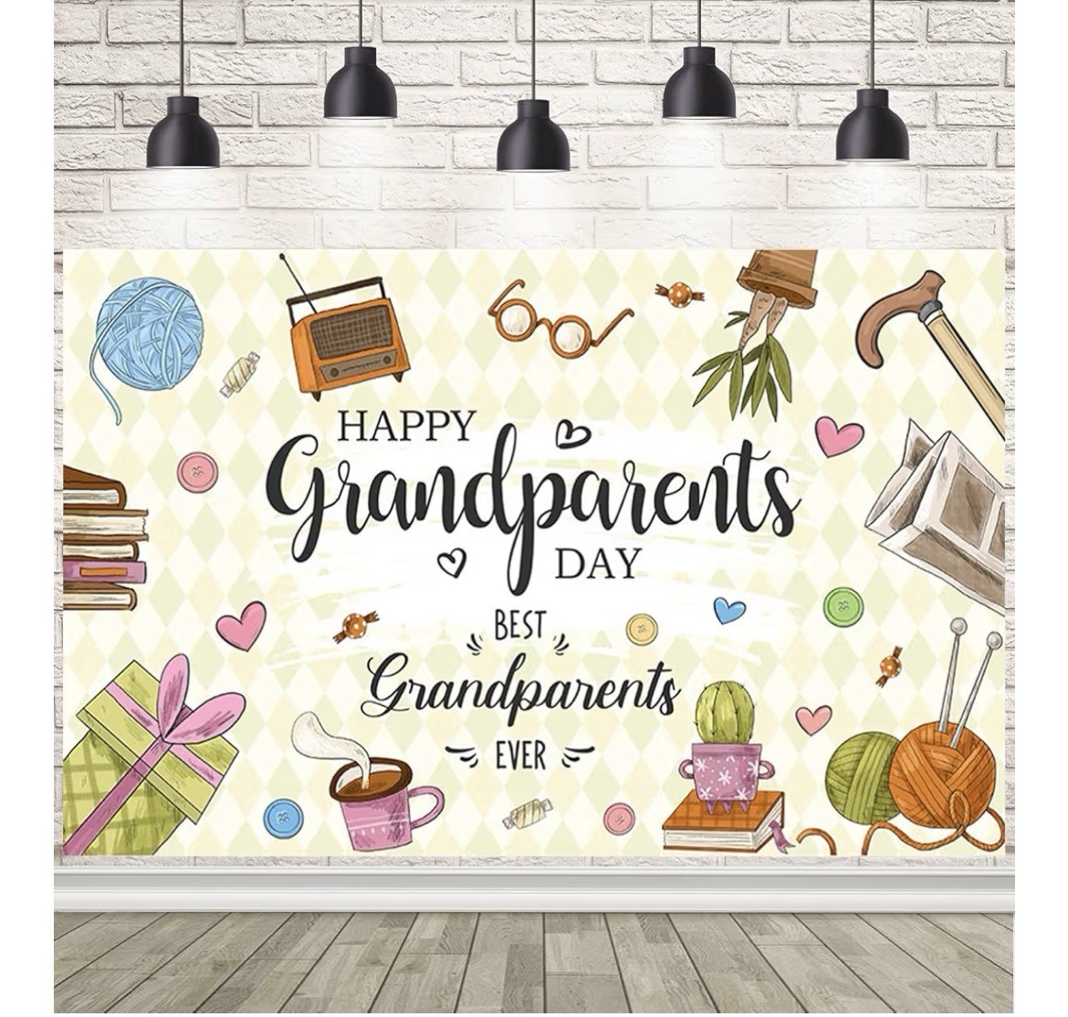 Happy Grandparents Day Banner – Extra Large, Back Ground Retro 5.9 X 3.6 Ft
