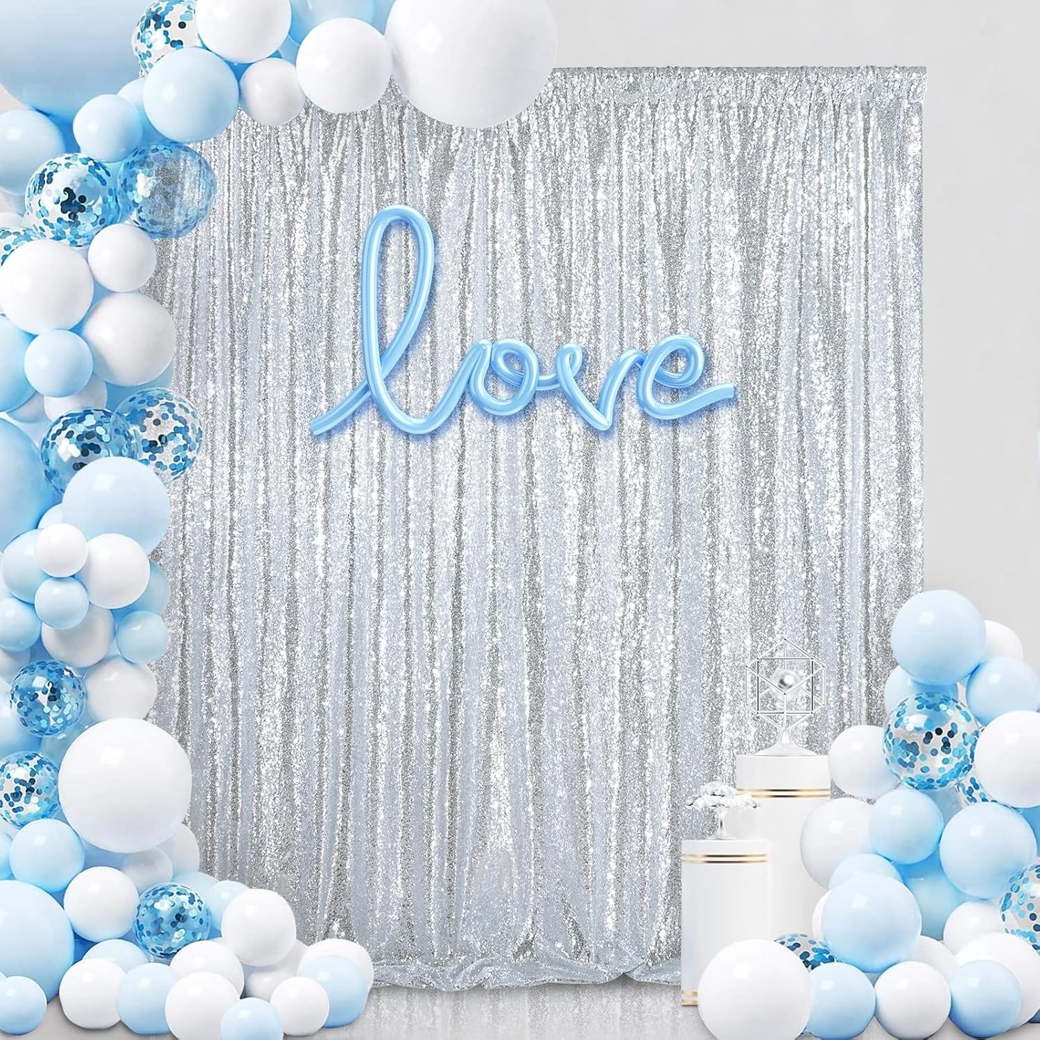Silver Sequin Backdrop 7Ft X 7Ft Glitter Photo Booth Backdrop Curtains for Weddi