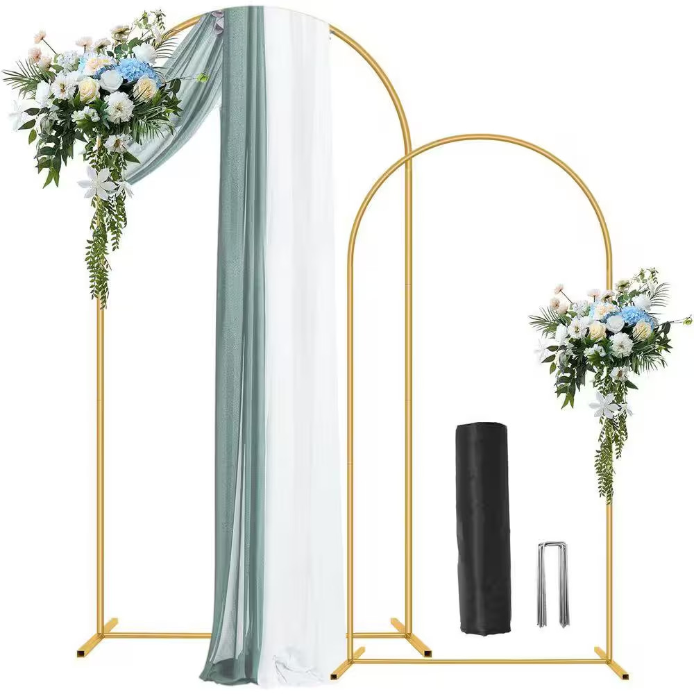 Metal Arch Backdrop Stand Set of 2 Gold 6 Ft. and 7.2 Ft. for Wedding Party Cere