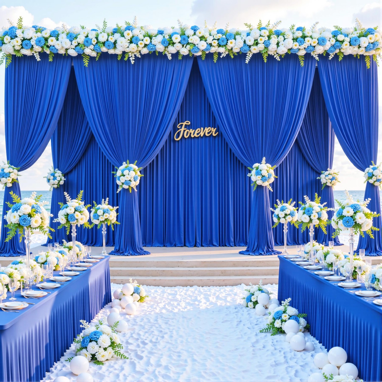50ft x 10ft Wrinkle Free Royal Blue 5′(W) x 10′(H), 10 panels,