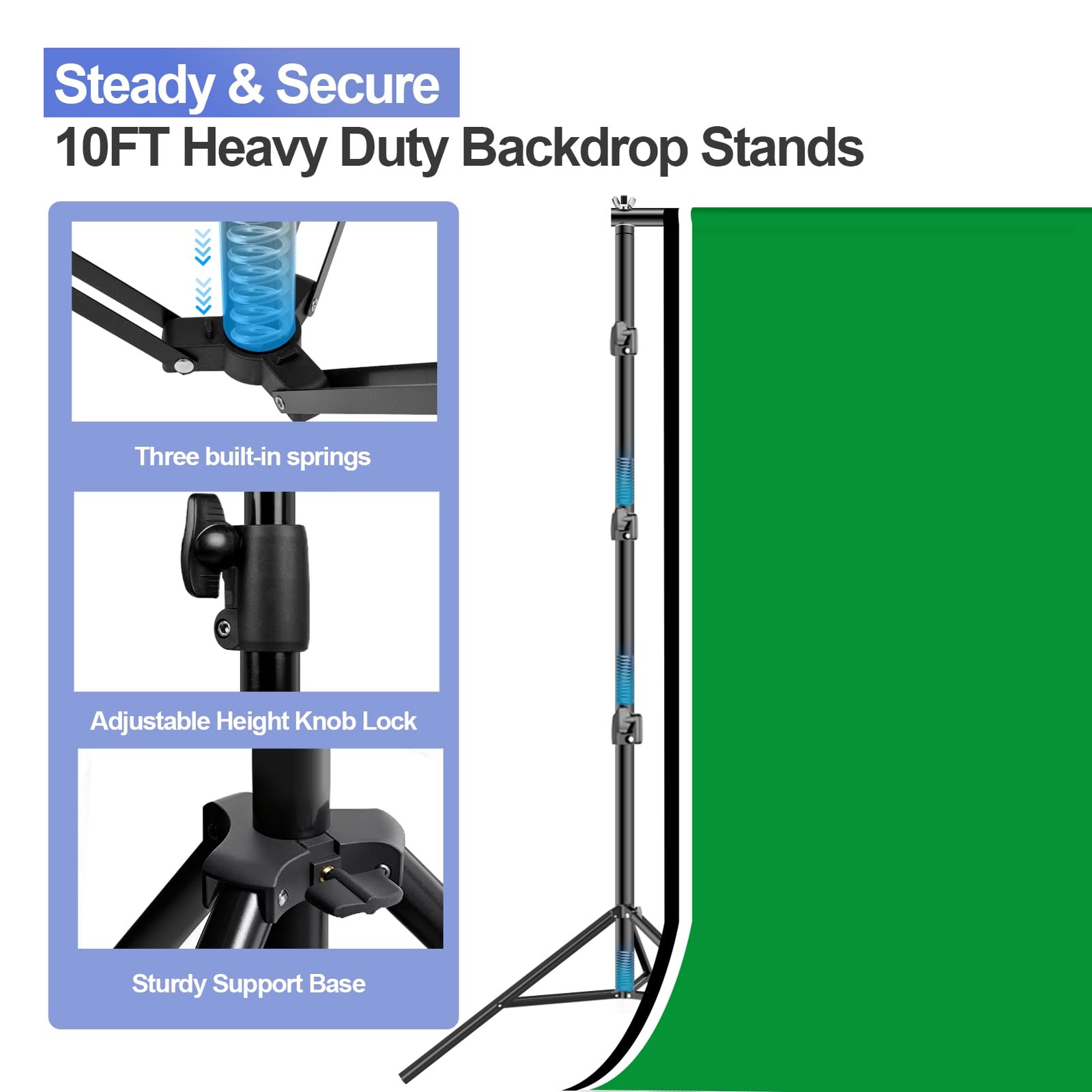 EMART 10x10ft 10x10ft(backdrop stand)/10x15ft(backdrop), Black/White/Green