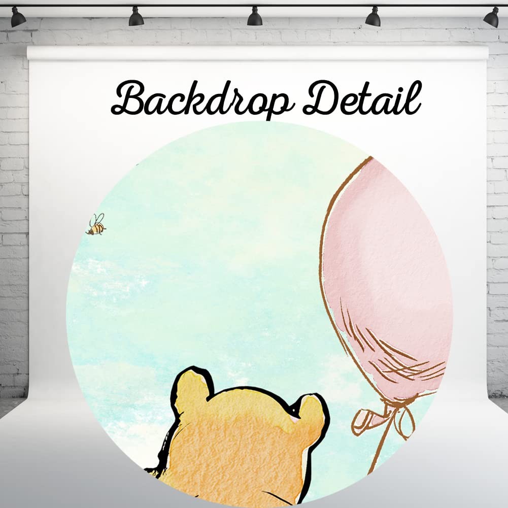 Vintage Pooh Bear Backdrop 1st Birthday Girl Watercolor Tree 5×3 ft, Pink