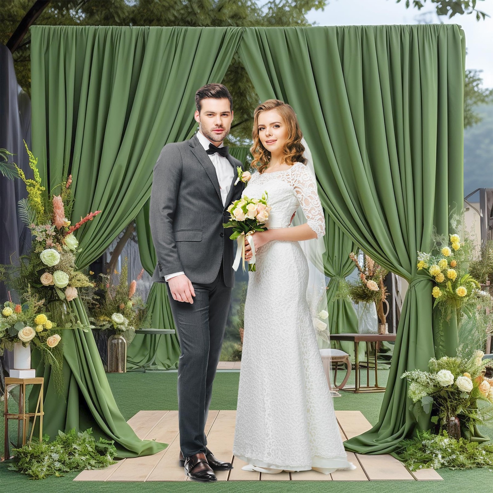 2 PCS Valley Dark Green Backdrop Curtains 5×10 Ft Panels Party Photography