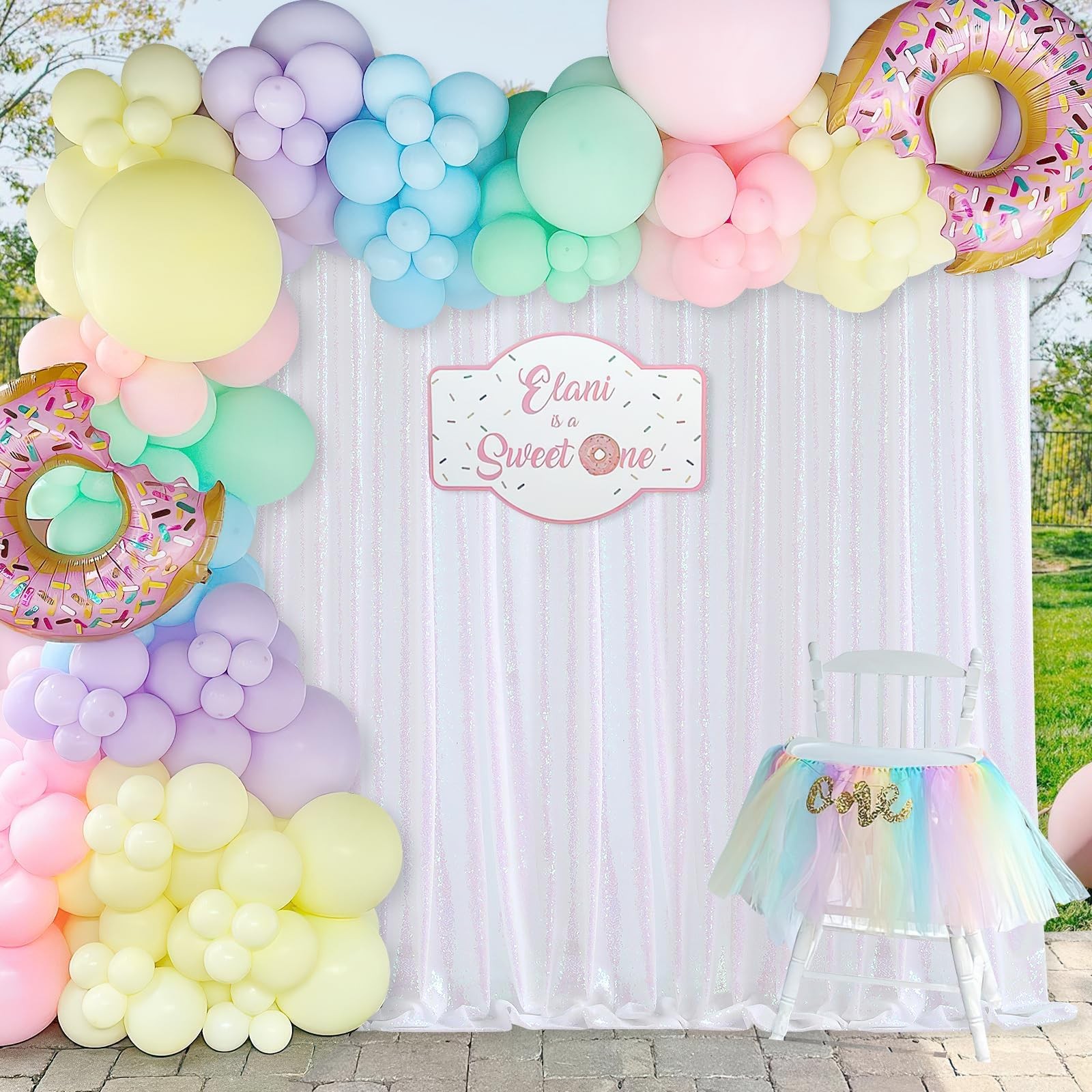 7×7 Ft White Iridescent Sequin Backdrop Glitter Photo Booth Event Decor