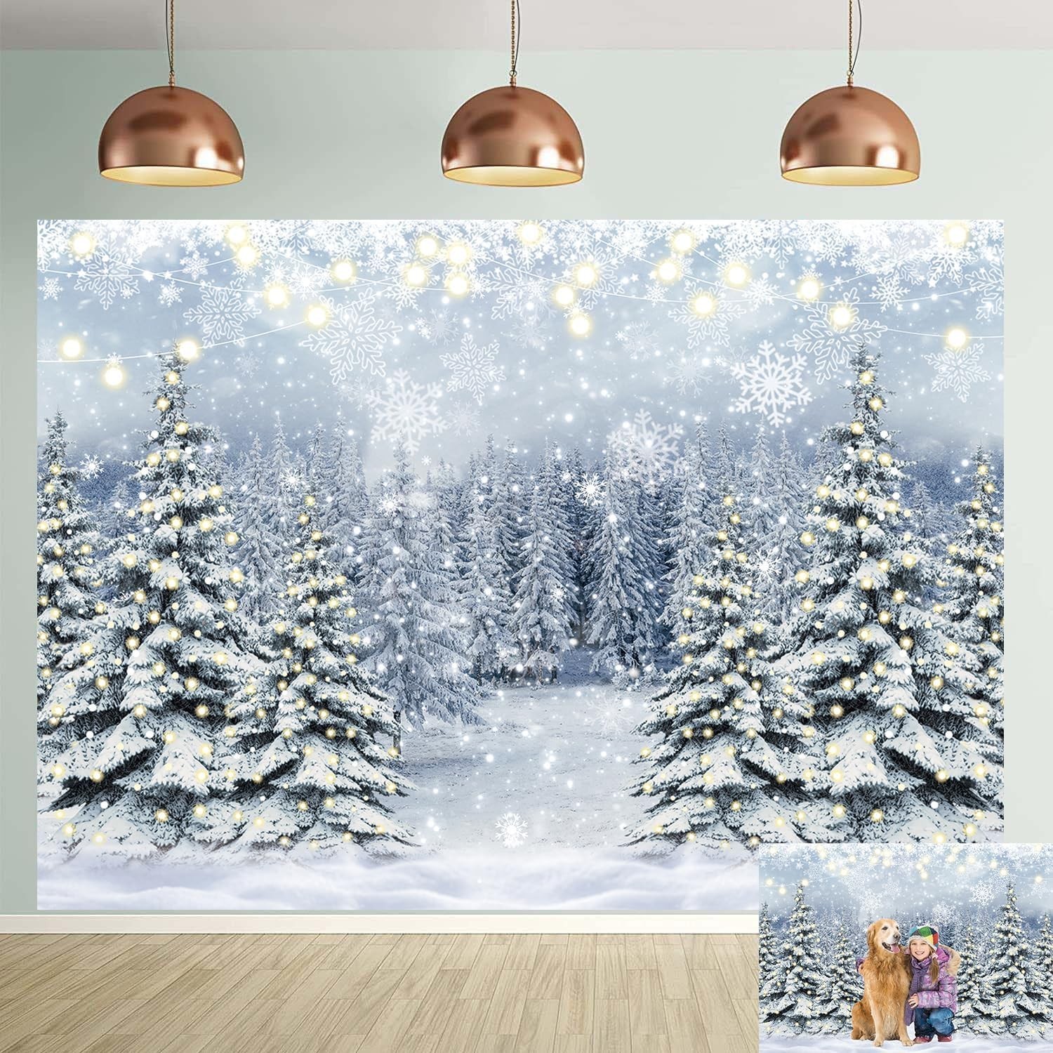 Winter Forest Photography Backdrop Glitter Snowy Pine Tree Scene Background
