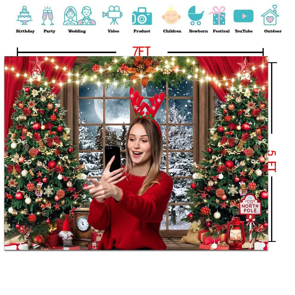 CYLYH 7x5ft Christmas Backdrop – Xmas Window Photography 7x5ft, red