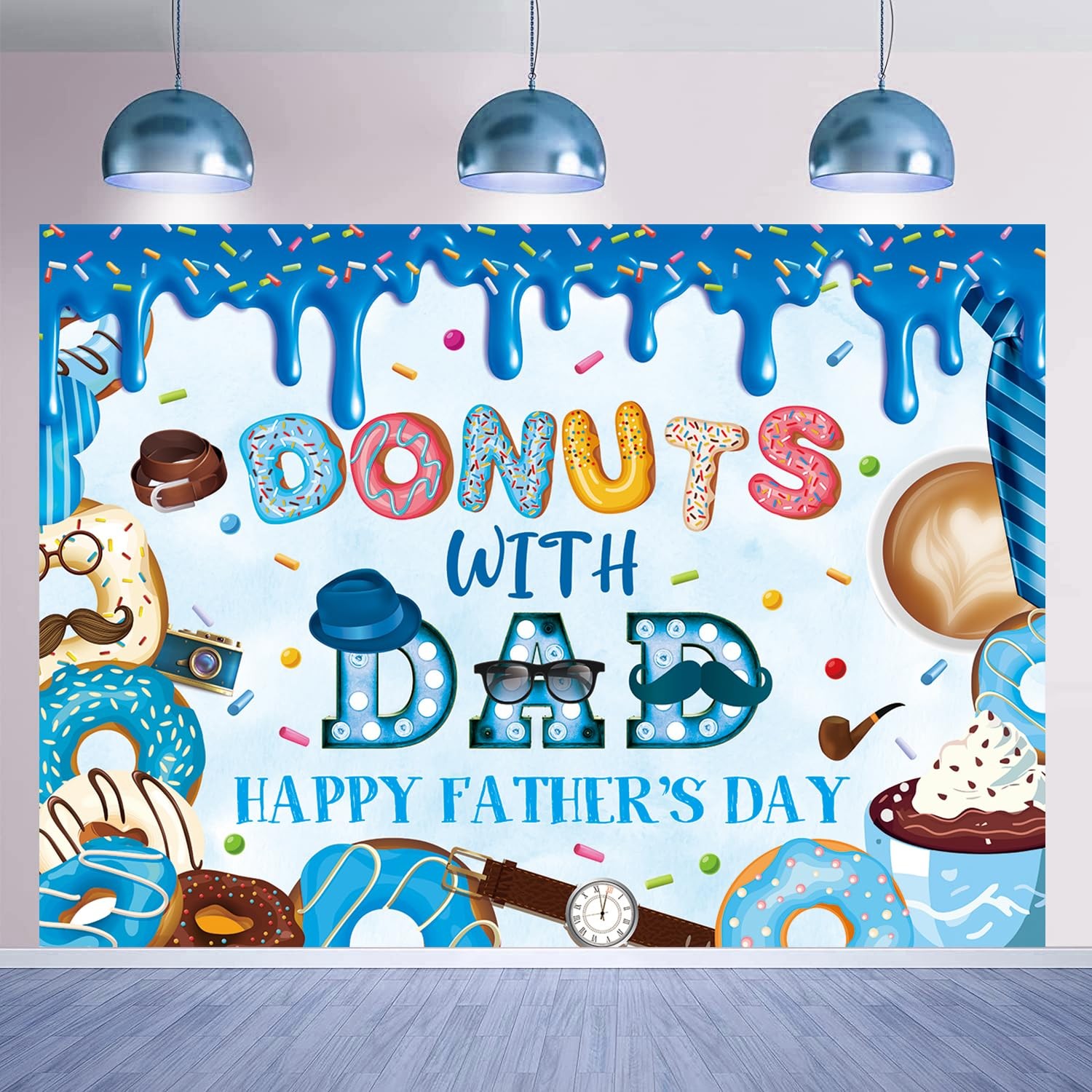 Happy Father’s Day Banner Backdrop 10x8FT Best Dad Ever Donuts with