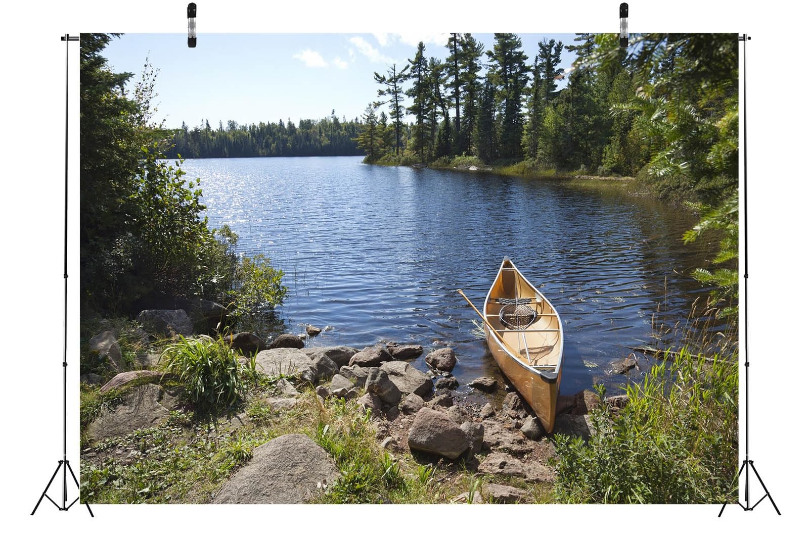 BELECO 7x5ft Fabric Forest Lake Fisherman’s Canoe Backdrop for 7x5FT, A15064