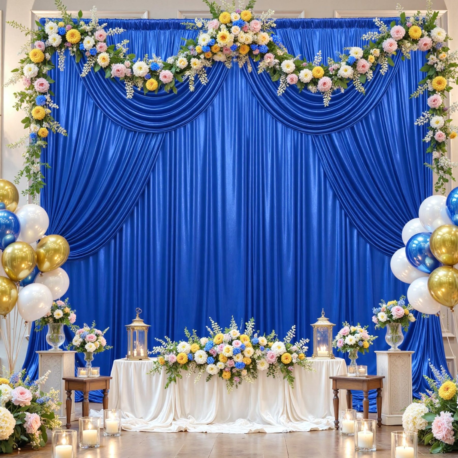 10×10 ft Royal Blue Sequin Backdrop Curtain Panels for Parties, Wrinkle Free …