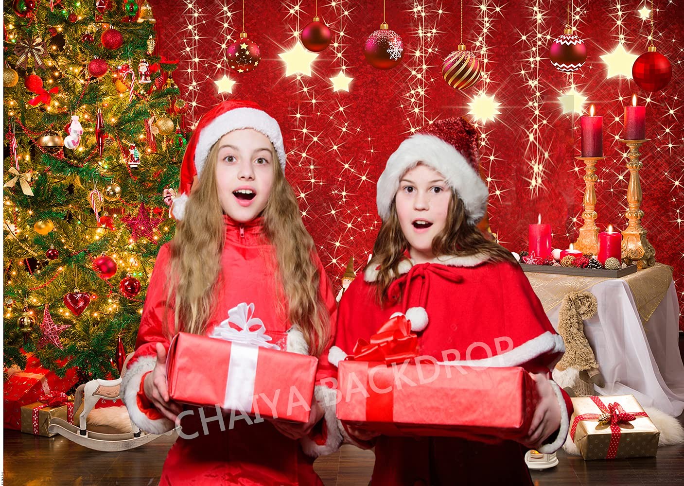 7x5ft Red Christmas Backdrop Family Kids New Year Party Decorations Photo
