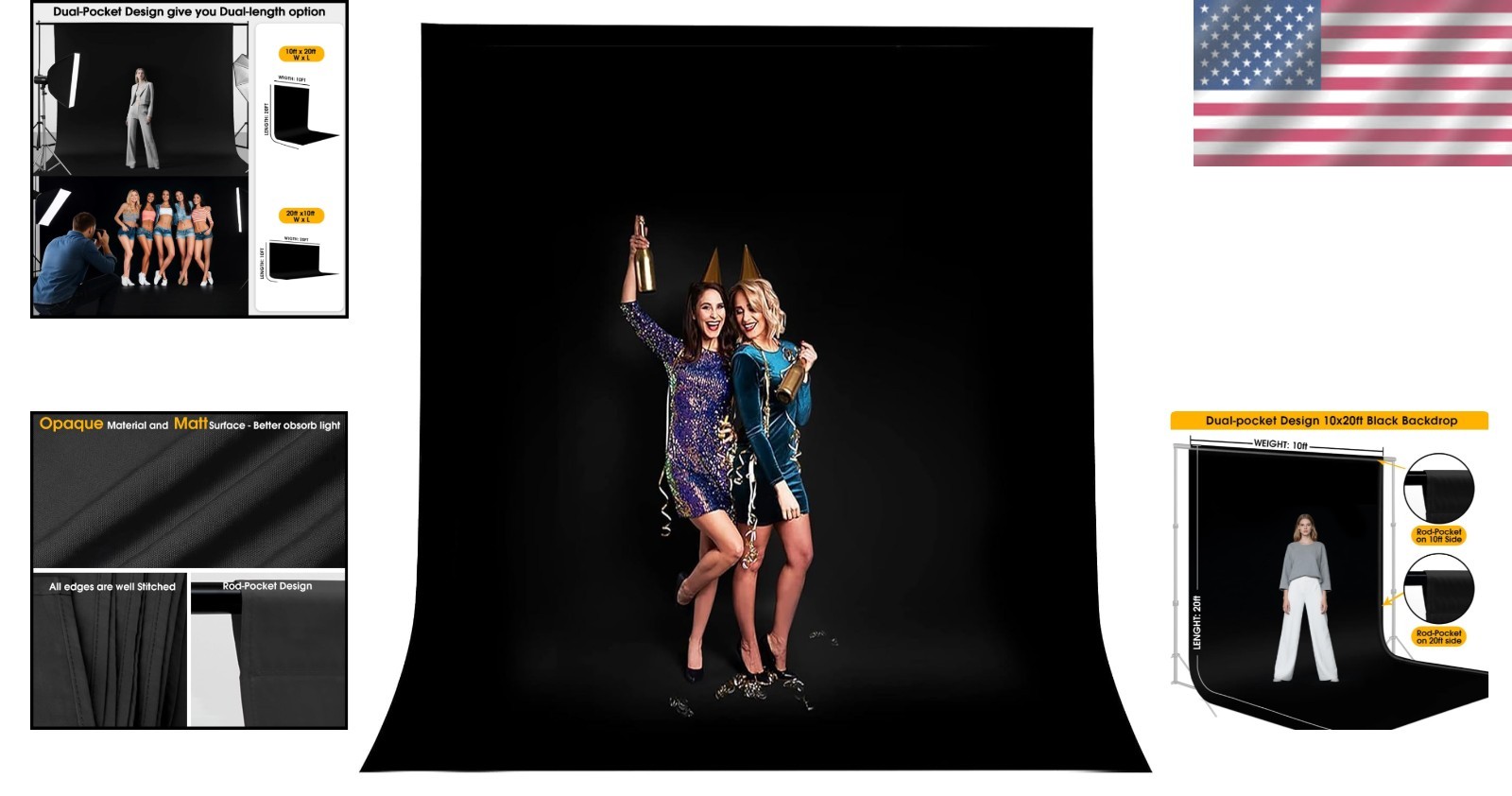 10x20ft Black Photography Backdrop – Versatile Dual-Size for Captivating Shots