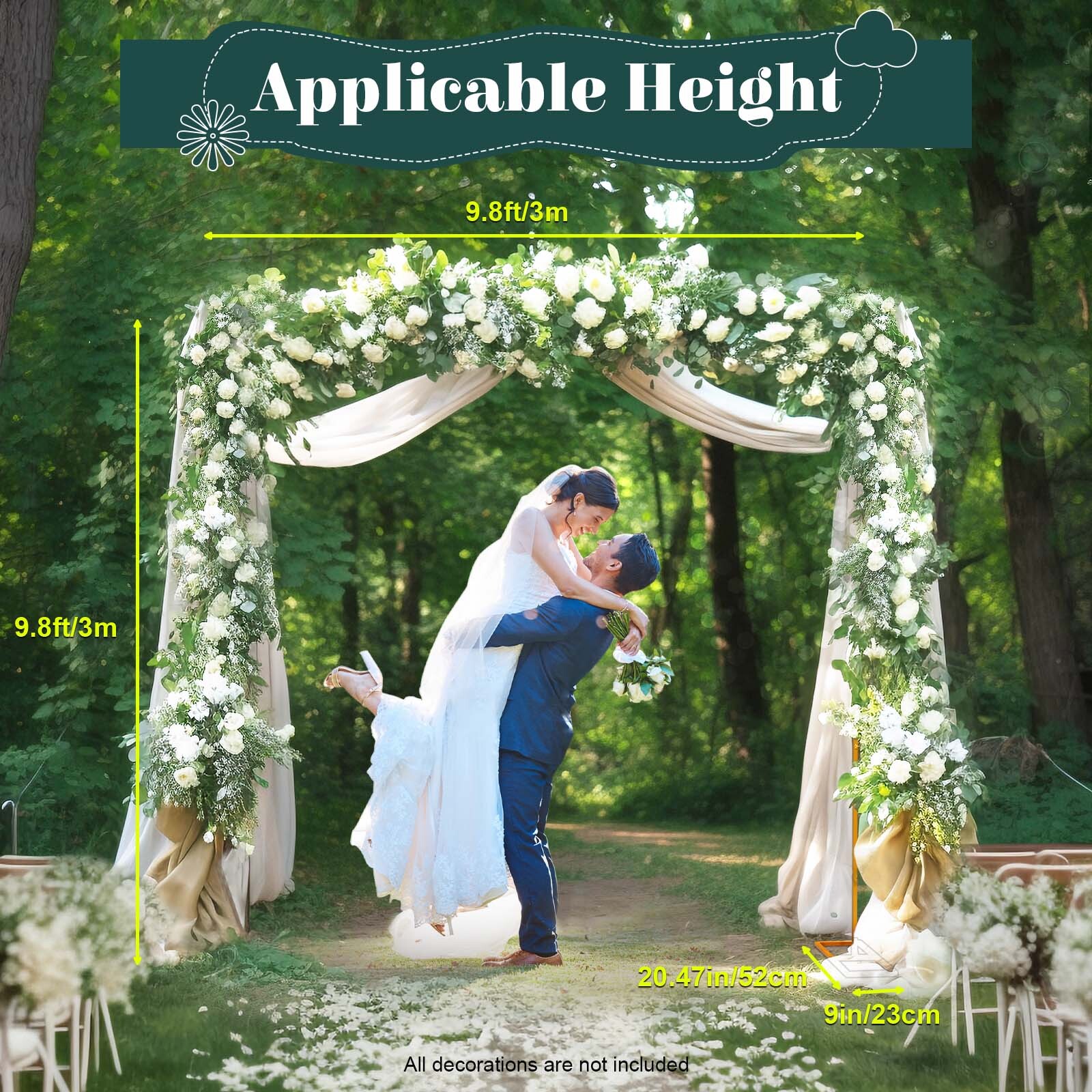 Wedding Arch Backdrop Stand Metal Square Flower Frame 9.8FT Garden Party Decor