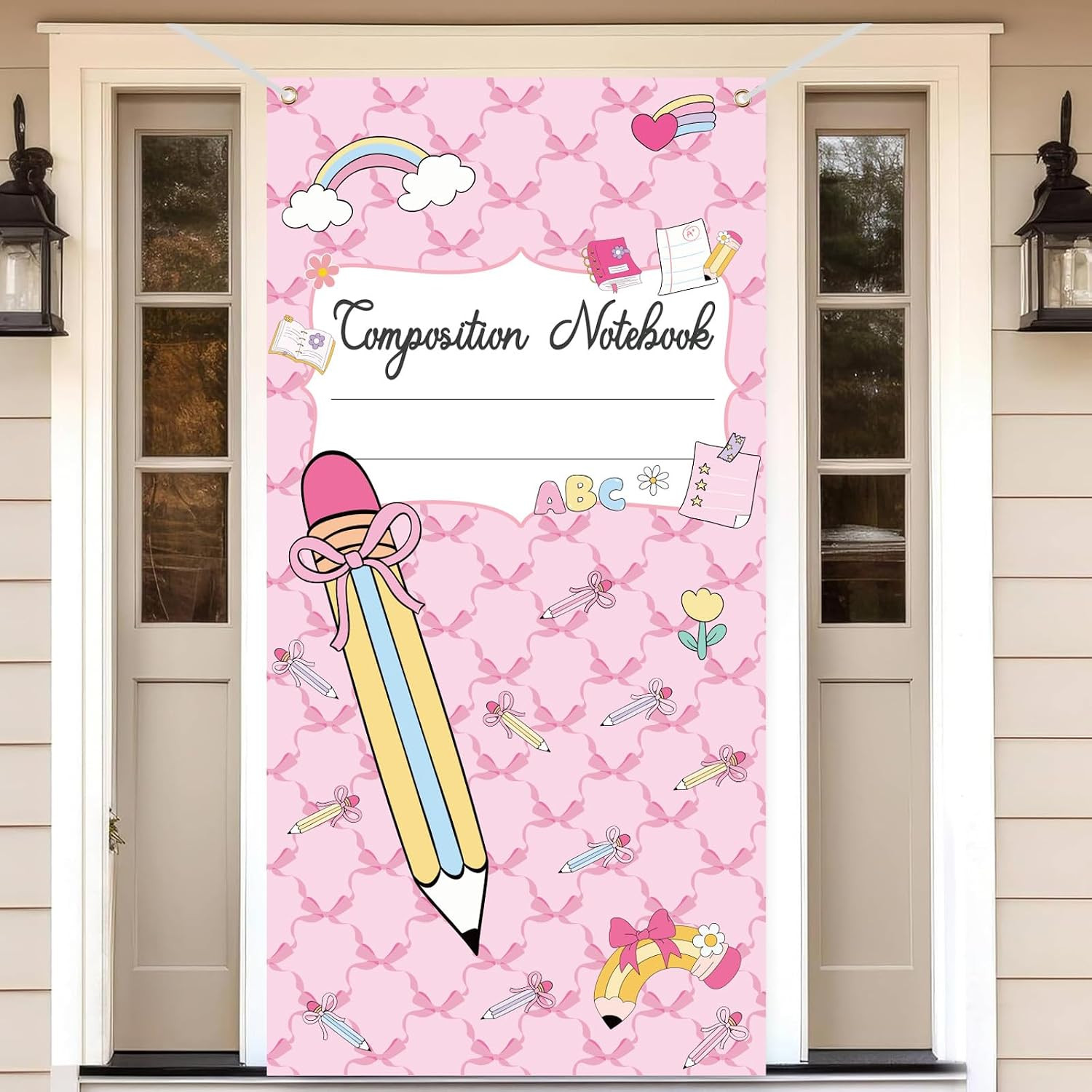 Back to School Door Cover, 5.5 X 2.7 Ft Classroom Banner | Composition Notebook