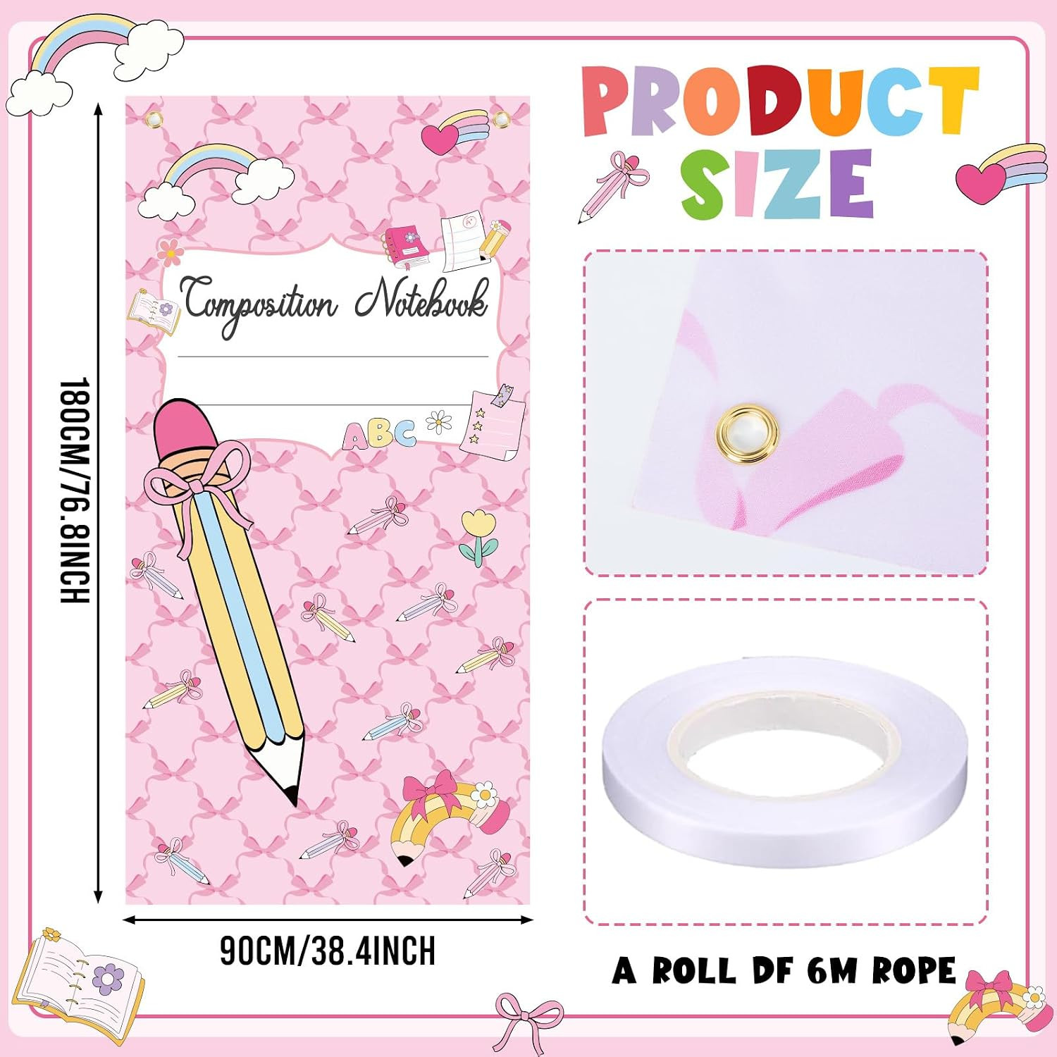Back to School Door Cover, 5.5 X 2.7 Ft Classroom Banner | Composition Notebook