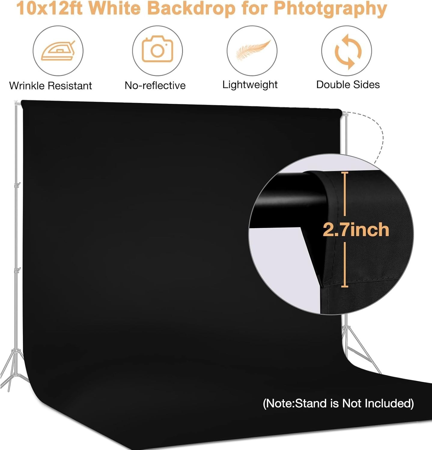 Aimosen 10 X 12 FT Large Black Backdrop Background for Photography, Pure Blac…