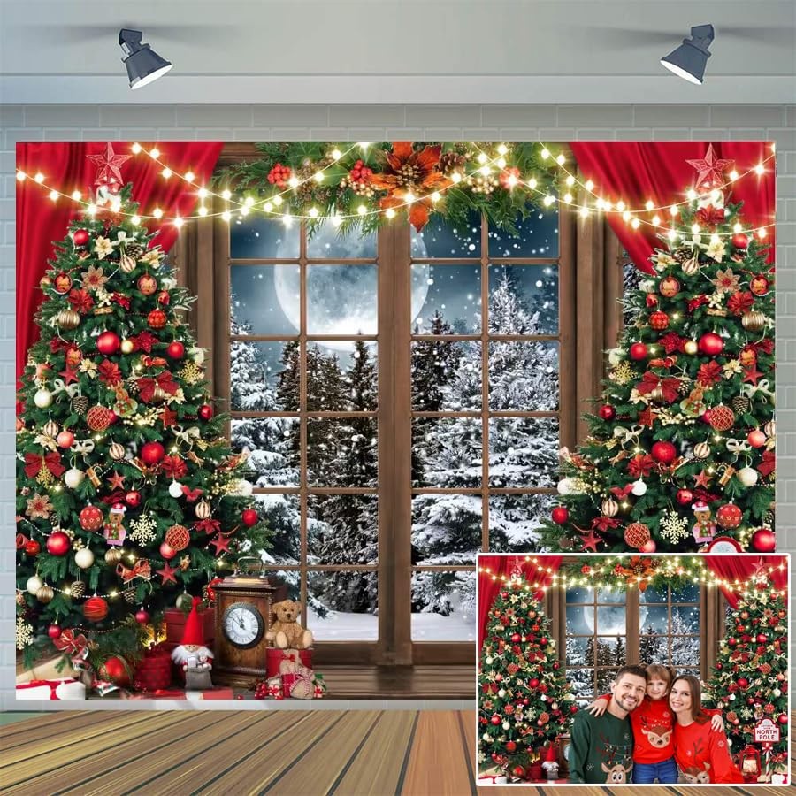 CYLYH 7x5ft Christmas Backdrop – Xmas Window Photography 7x5ft, red
