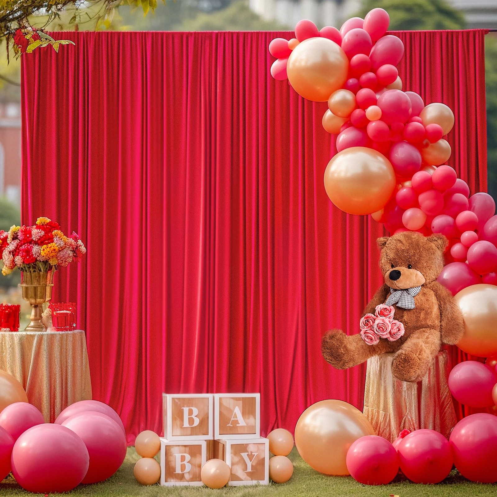 2 PCS 8×10 FT Red Backdrop Curtains NoWrinkle Polyester Photo Drapes