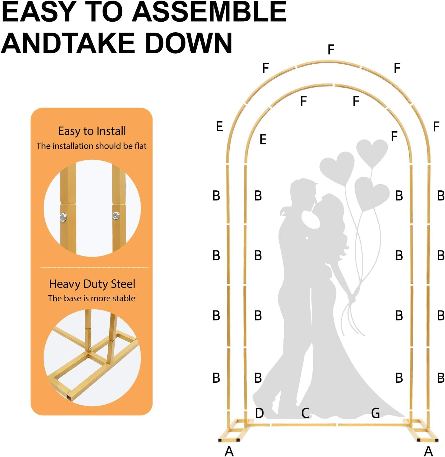 Open Arch Backdrop Stand with White Cover Set,7.2 FT Metal Double U Shaped Arche