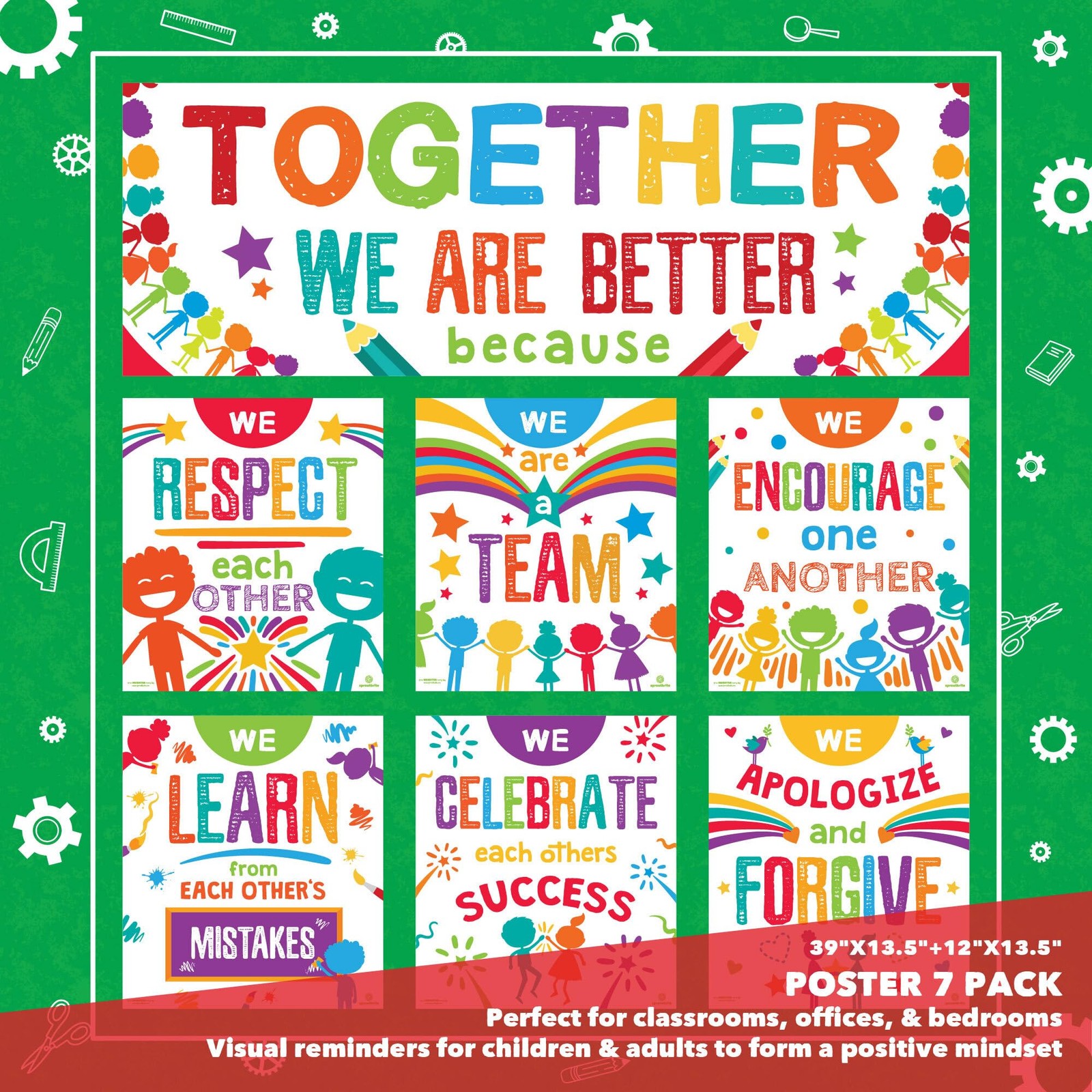Sproutbrite Classroom Banner Decorations and Poster Bulletin Board Set – Togethe