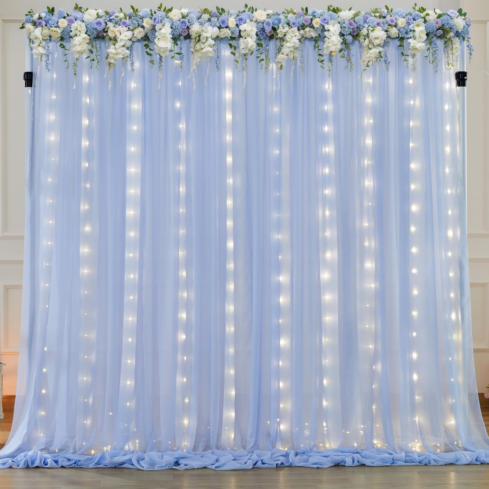 10x7FT Baby Blue Chiffon Backdrop Curtain Lights String Wedding Party Drapes