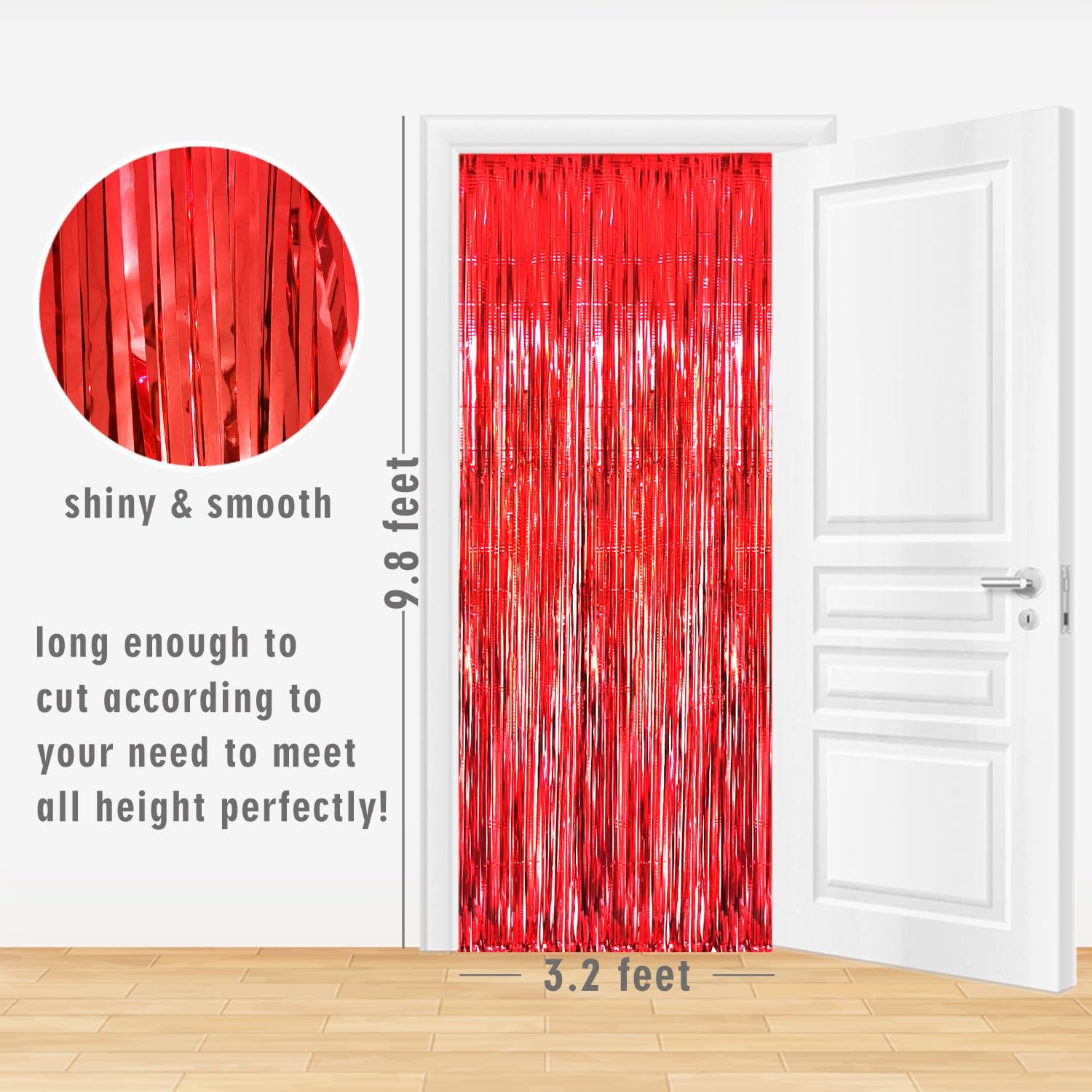 Red 2 Pack 3.2×9.8 FT Metallic Tinsel Foil Fringe Streamer Curtain Backdrop