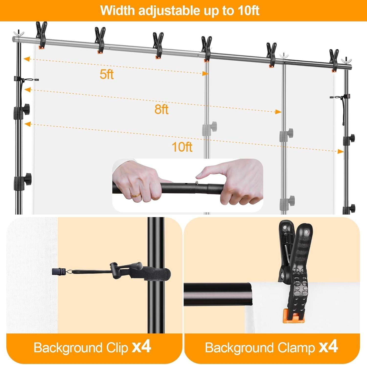 Photo Backdrop Stand kit, 8.5 x 10 ft Back Drop Adjustable Frame for Photogra…