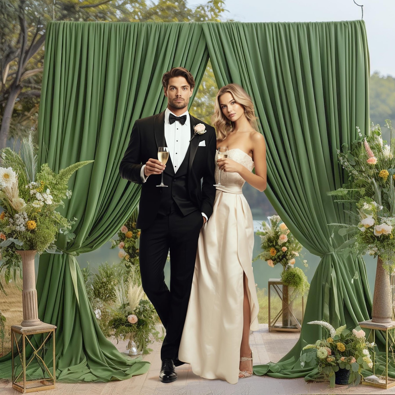 2 PCS Valley Dark Green Backdrop Curtains 5×10 Ft Panels Party Photography