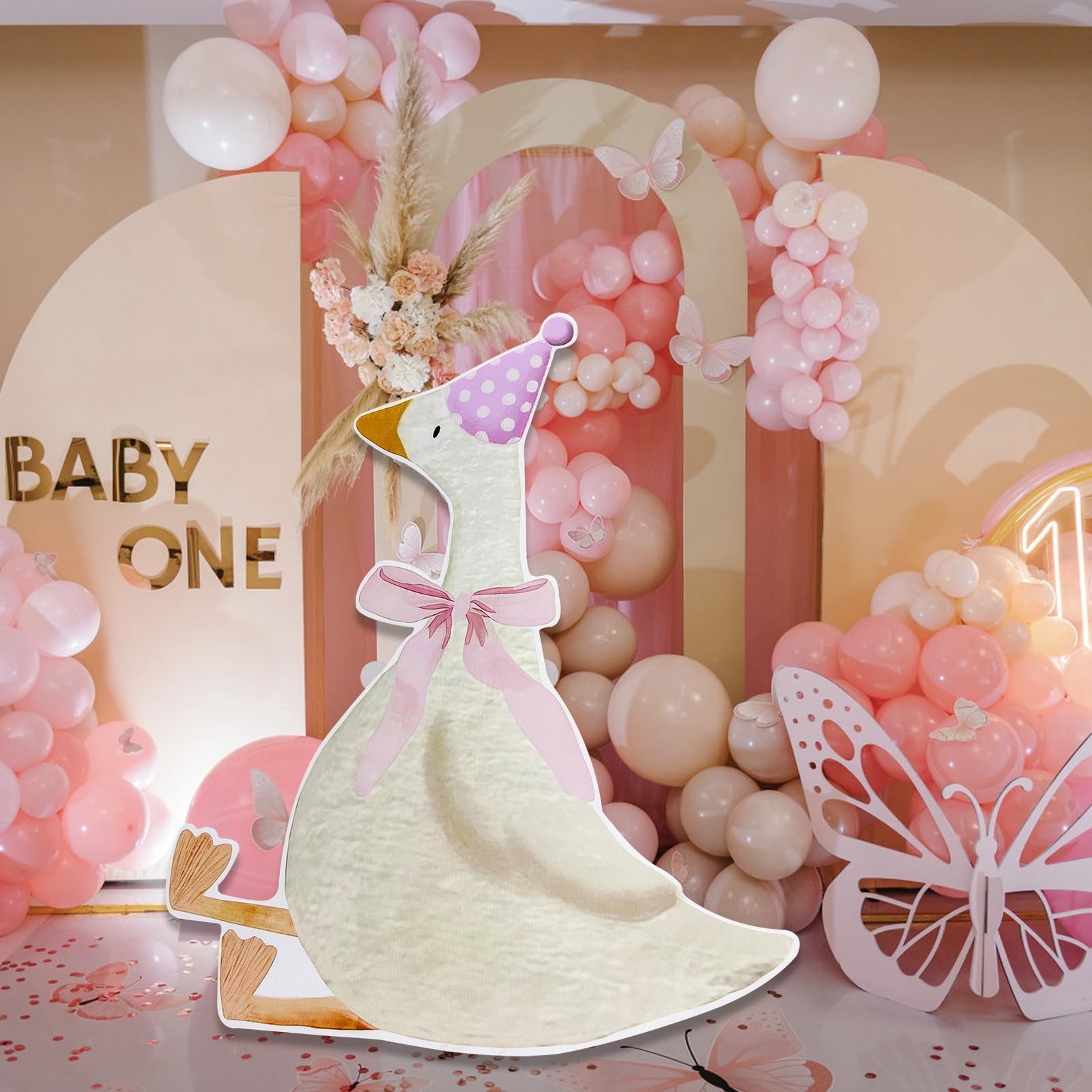 Pink Silly Goose Birthday Party Backdrop Decorations Baby Baptism Photo Prop