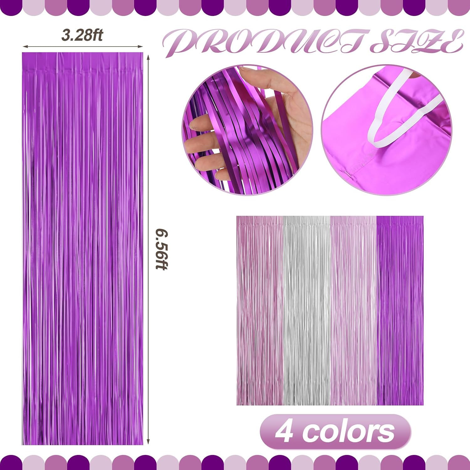 4Pcs Purple and Silver Party Decorations 6.6Ft Fringe Curtains Decorations Purpl