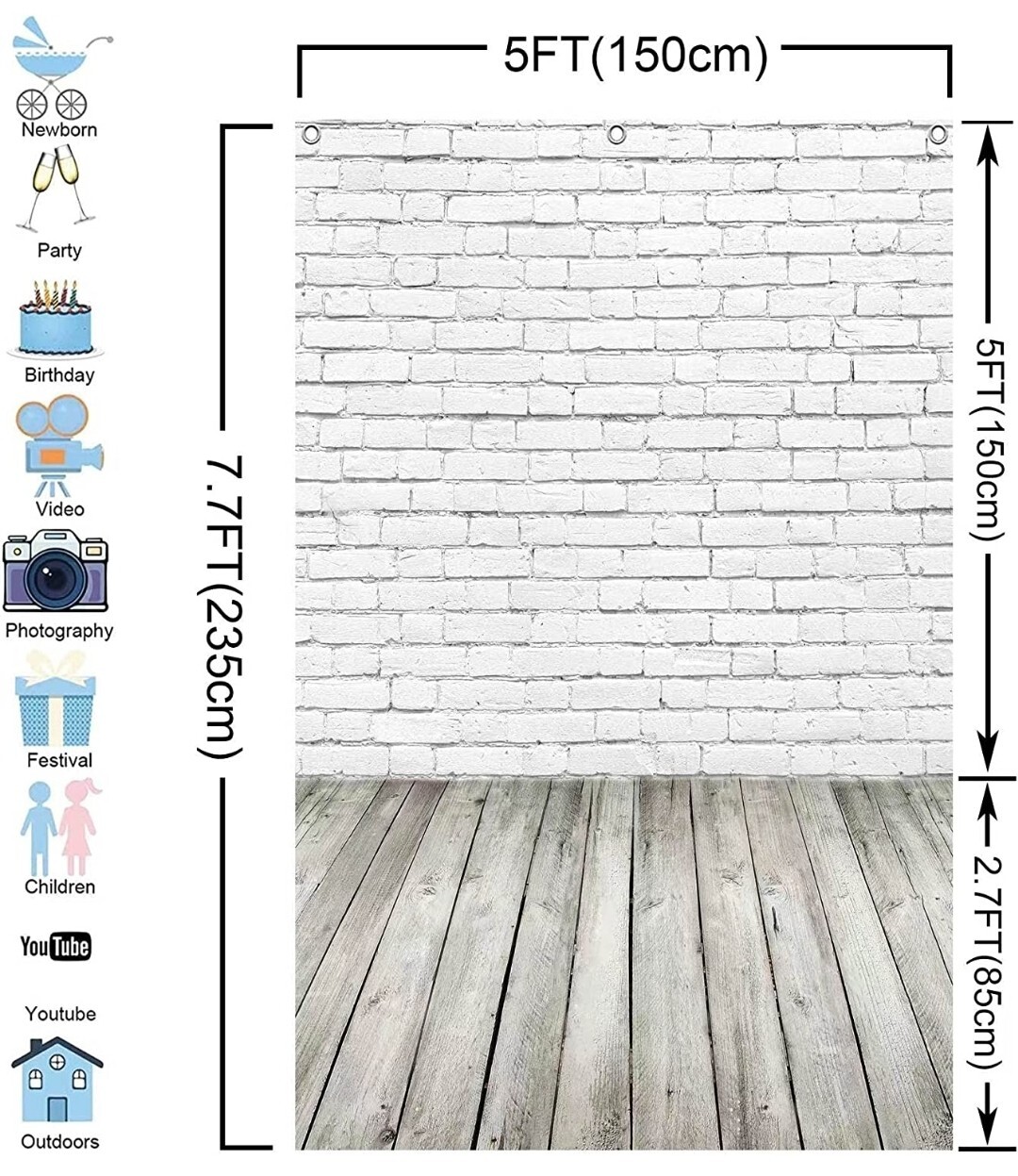 Photography Backdrop Photo Vinyl Background Lighting Studio 5×7.7ft Brick Wall