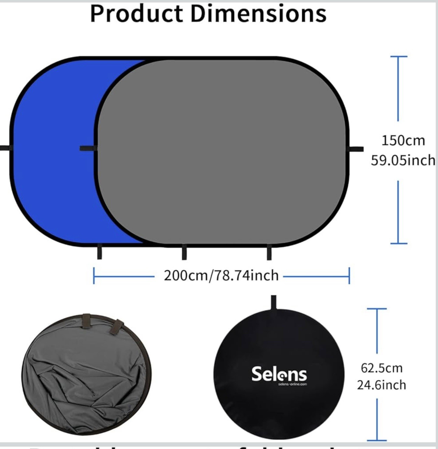 Selens 59”x78” Portable Grey Screen Backdrop Double-Sided 2-in-1 Blue Screen