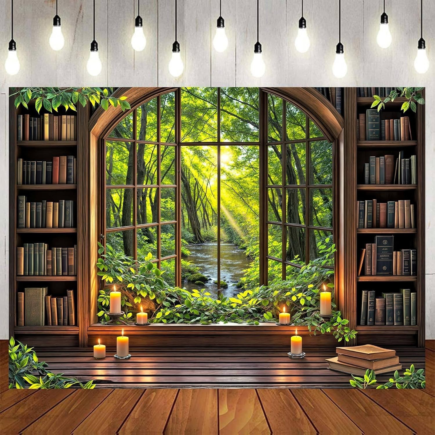 Vintage Forest Bookshelf Backdrop for Zoom Meetings