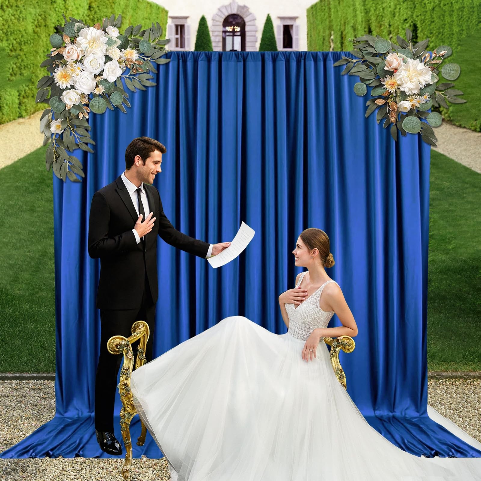 10ft x 10ft Royal Blue Backdrop Curtains for Parties, Fabric Satin Background…