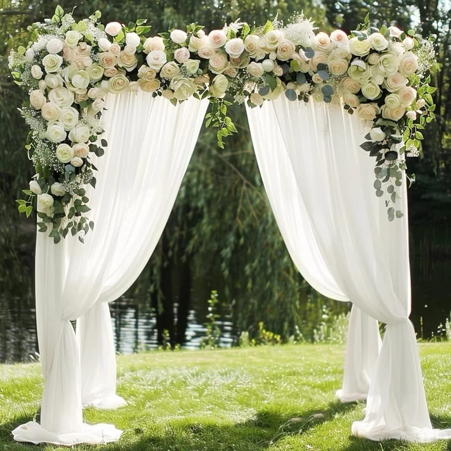 28.7″ × 20FT Ivory Wedding ArchDraping Fabric Sheer Backdrop for Ceremony