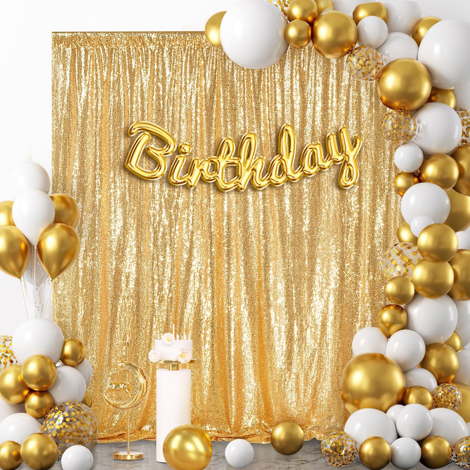 7ft x 7ft Gold Sequin Backdrop Curtain Glitter Photo Booth, Wedding Birthday