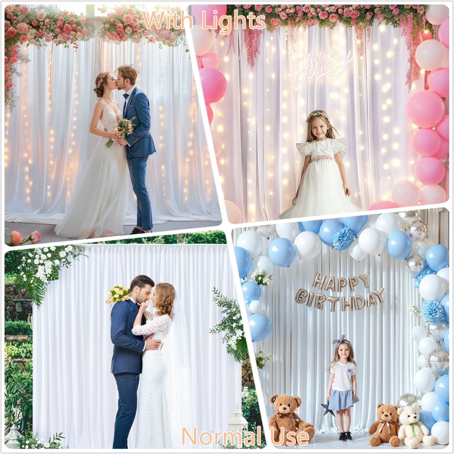 White Backdrop Curtains with Lights 10×10 ft Polyester Photo Background